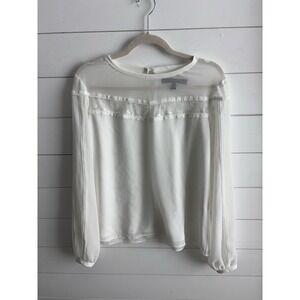 White House Black Market‎ Blouse Womens M White Lace Lined 0623